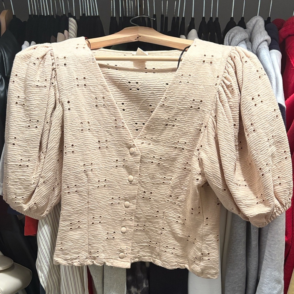 H&M Tan Eyelet Top